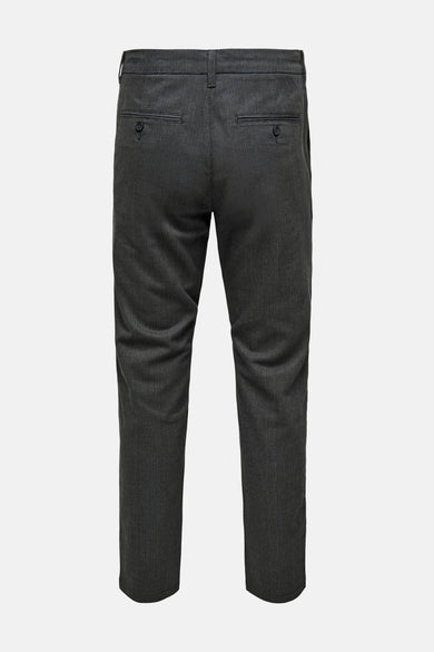 Grijze broek van ONLY & SONS, met een subtiel visgraatmotief en achterzakken met knopen.