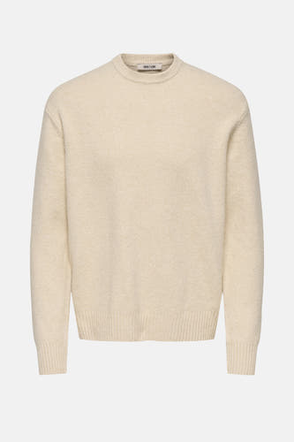 T-shirt écru avec col rond de ONLY & SONS®, tissu côtelé.