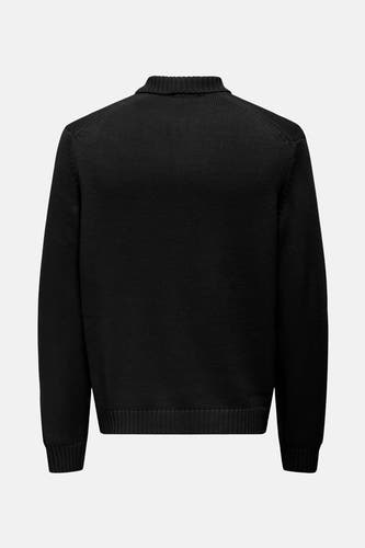 Zwart gilet van ONLY & SONS®, met een fijn gebreide textuur en een eenvoudige kraag, gezien van achteren.
