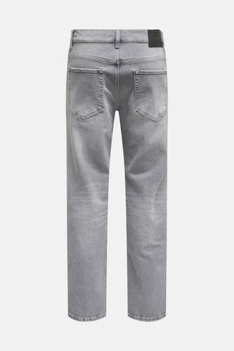 Jean droit gris ONLY & SONS®, avec poches à l'arrière et étiquette sombre sur la ceinture.