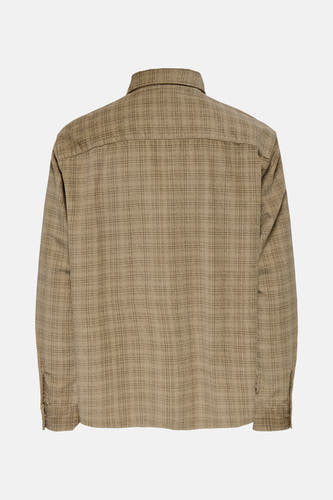 Beige overhemd met lange mouwen van ONLY & SONS, met een subtiel ruitpatroon.