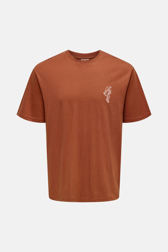 Oranje T-shirt met korte mouwen van ONLY & SONS, met een witte lijntekening op de borst.