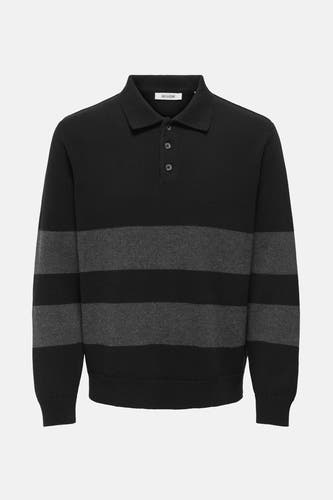 Pull noir d'ONLY & SONS, avec des rayures grises et un col.
