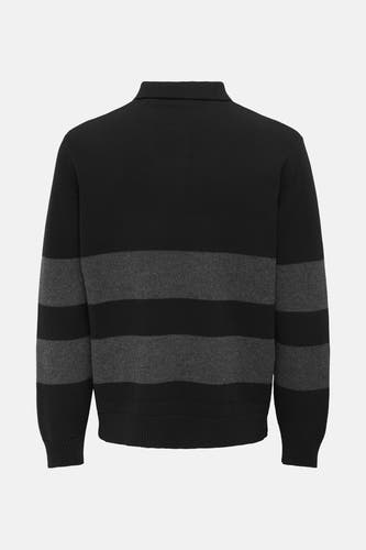 Zwarte trui van ONLY & SONS, met grijze strepen en een kraag.