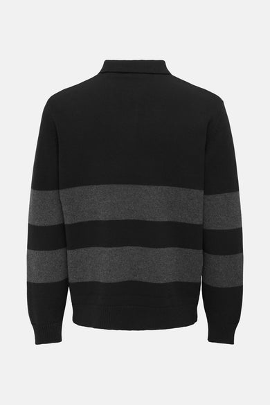 Zwarte trui van ONLY & SONS, met grijze strepen en een kraag.