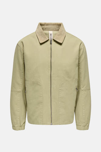 Beige korte jas van ONLY & SONS, met ribfluwelen kraag en ritssluiting.