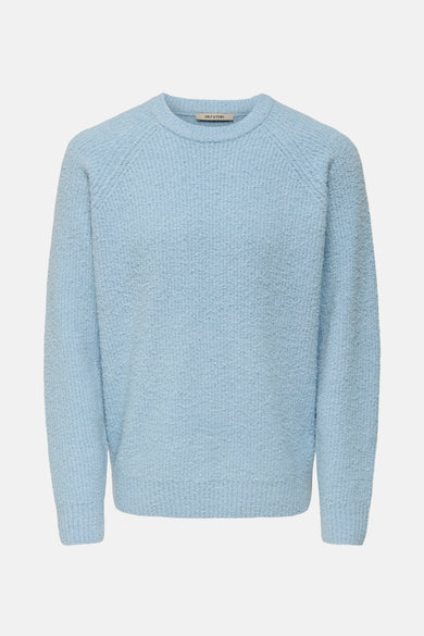 T-shirt bleu avec col rond de ONLY & SONS, d'une fine texture et de longues manches.