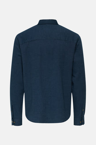 Blauw overhemd met lange mouwen van ONLY & SONS®, effen stof met knoopsluiting op de mouwen, achteraanzicht.
