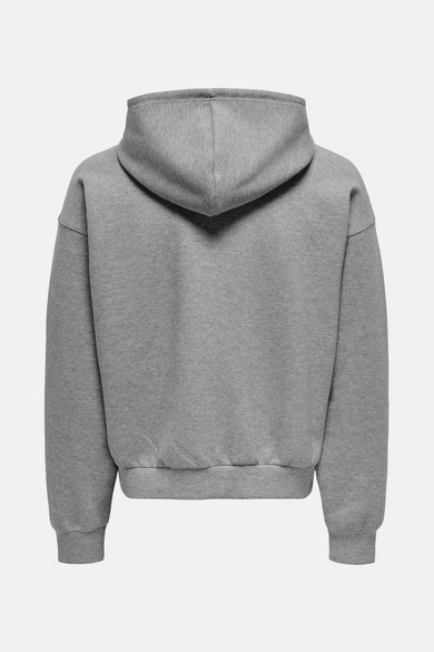 Grijs gilet van ONLY & SONS®, achteraanzicht van een effen hoodie met lange mouwen.
