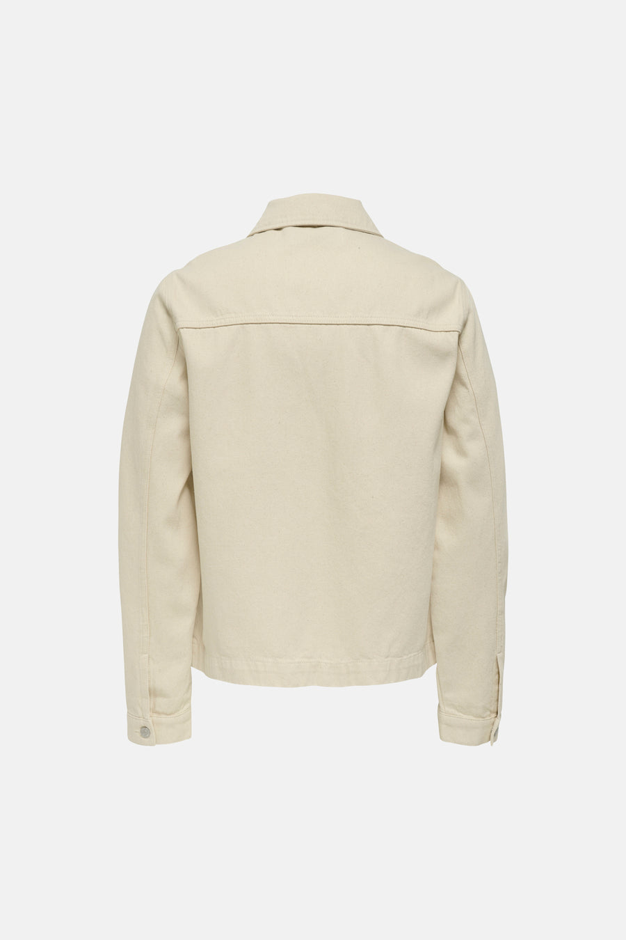 Ecru jeansjas van ONLY & SONS, met knoopsluiting en rechte pasvorm, gezien van achteren.