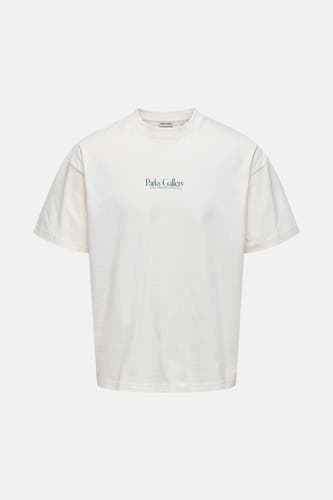Wit T-shirt met korte mouwen van ONLY & SONS, met groene 'Parks Gallery'-print op de borst.