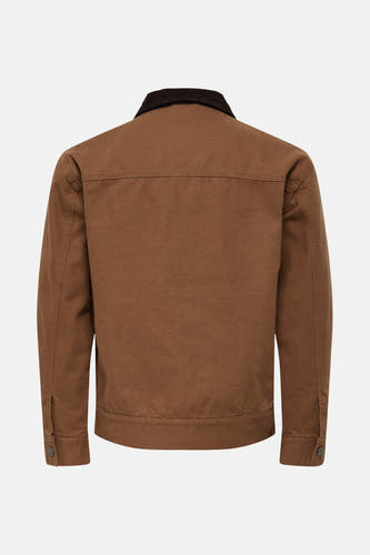 Bruine korte jas van ONLY & SONS®, met een corduroy kraag en lange mouwen.