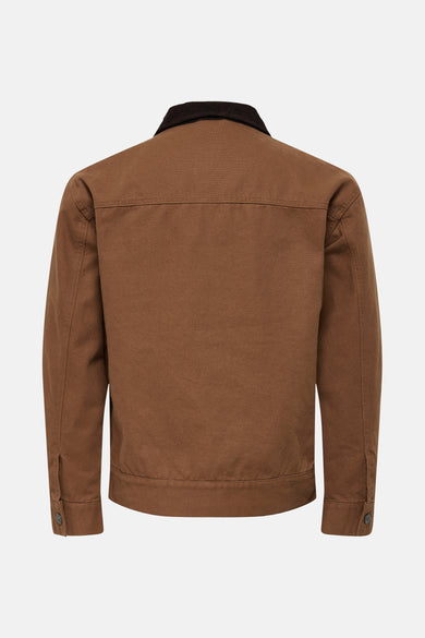 Bruine korte jas van ONLY & SONS®, met een corduroy kraag en lange mouwen.