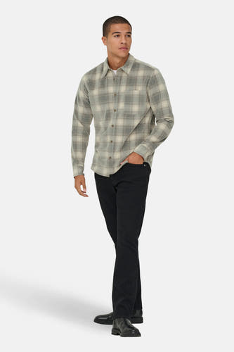 Grijs overhemd met lange mouwen van ONLY & SONS®, met een ruitpatroon en een zak op de borst.