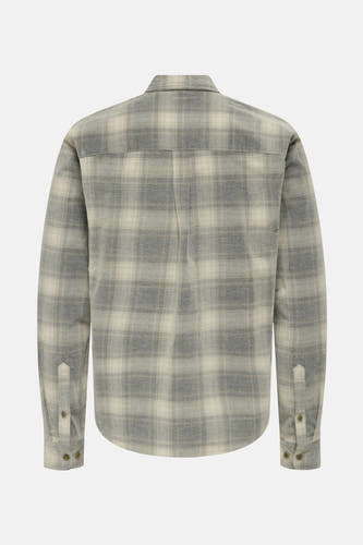 Chemise grise à longues manches de ONLY & SONS®, avec un motif à carreaux et une fermeture à boutons, vue sur le dos.