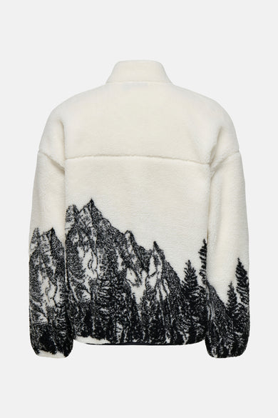 Witte fleece van ONLY & SONS met bergen en bomen als decoratief element aan de achterkant.
