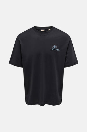 T-shirt noir à manches courtes de ONLY & SONS, avec une impression "Aspen" bleu clair.