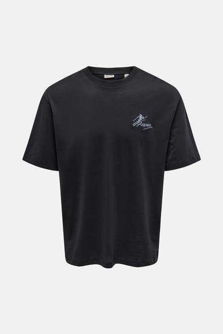 Zwart T-shirt met korte mouwen van ONLY & SONS, met een lichtblauwe "Aspen" print.