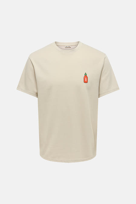 T-shirt beige à manches courtes ONLY & SONS®, dos uni avec col rond.