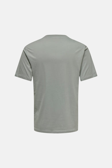 Grijs T-shirt met korte mouwen van ONLY & SONS, gezien van achteren, met een effen patroon.