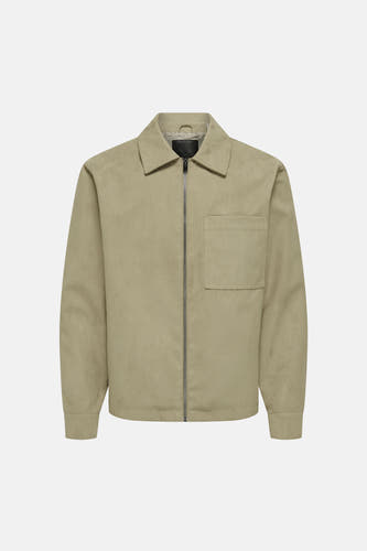 Manteau court beige de ONLY & SONS, avec des manches longues, une fermeture éclair et un poche poitrine.