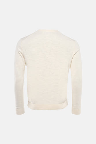 Ecru pull met ronde hals van ONLY & SONS, effen gebreid en met lange mouwen, gezien van achteren.