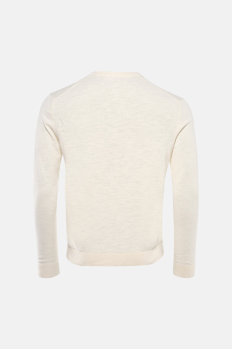 Ecru pull met ronde hals van ONLY & SONS, effen gebreid en met lange mouwen, gezien van achteren.