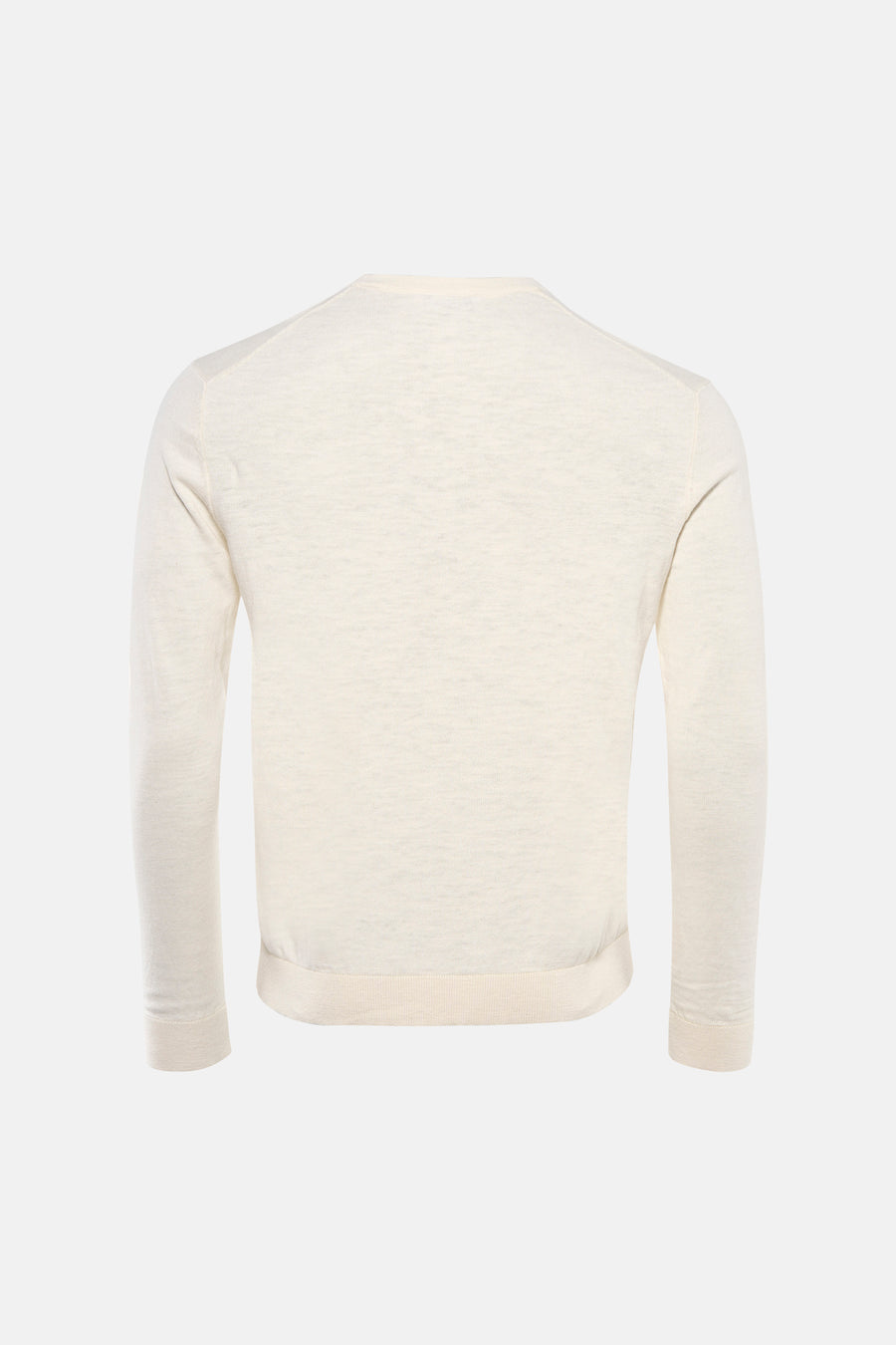 Ecru pull met ronde hals van ONLY & SONS, effen gebreid en met lange mouwen, gezien van achteren.