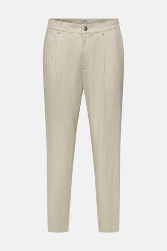 Beige broek van ONLY & SONS van licht gestructureerde stof met plooien en knoopsluiting.