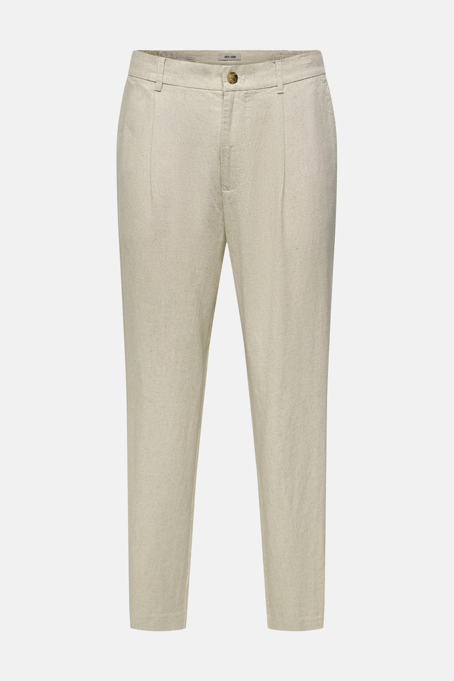 Beige broek van ONLY & SONS van licht gestructureerde stof met plooien en knoopsluiting.