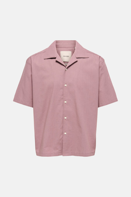 Roze overhemd met korte mouwen van ONLY & SONS, effen design met knoopsluiting.