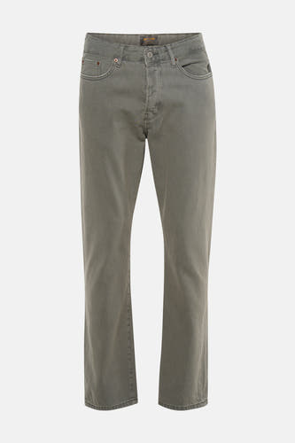 Heren kaki jeans van ONLY & SONS met klassieke 5-pocket stijl, lichte wassing en knoopgulp, voorzijde.