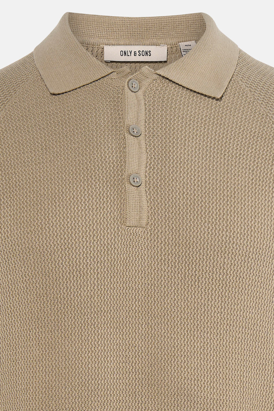 Beige trui van ONLY & SONS, met een knitwear textuur en een polokraag met knoopsluiting.
