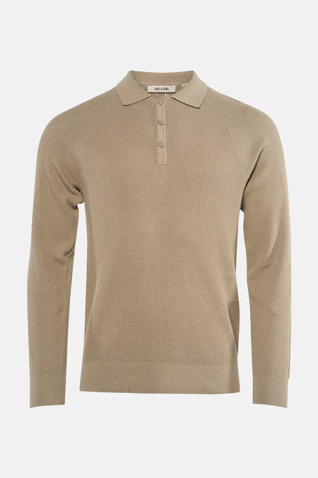 Gilet beige ONLY & SONS avec longues manches et fermeture à boutons, doté d'une subtile texture tissée.