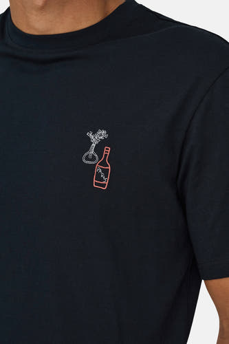 T-shirt noir à manches courtes de ONLY & SONS®, avec des éléments décoratifs brodés.