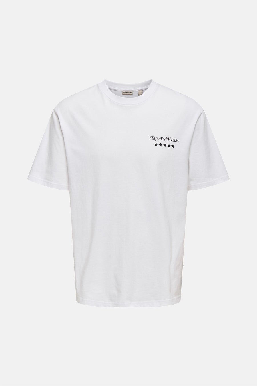 Wit T-shirt met korte mouwen van ONLY & SONS®, met zwarte tekst en sterren print.