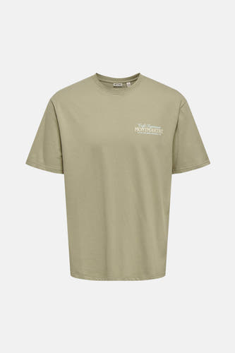 Kaki T-shirt met korte mouwen van ONLY & SONS, met print op de borst.