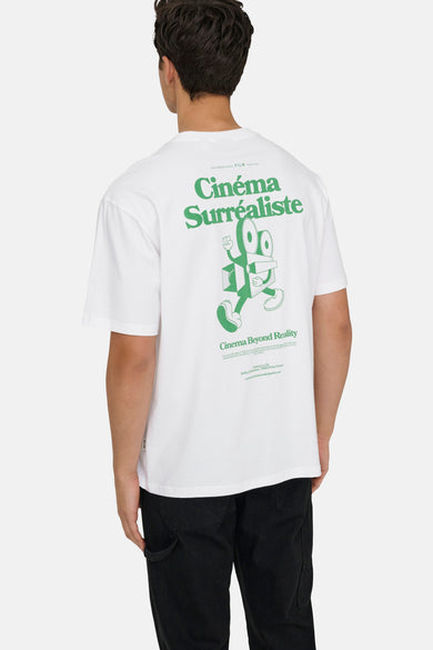 Wit T-shirt met korte mouwen van ONLY & SONS, met groene opdruk van een filmfestival op de achterkant.