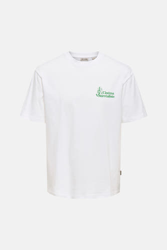 T-shirt blanc à manches courtes de ONLY & SONS, avec imprimé 'Le Cinéma Surréaliste' vert.