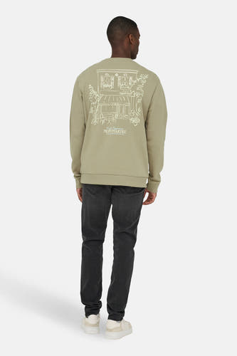 Pull beige à col rond ONLY & SONS®, avec un imprimé graphique blanc dans le dos.