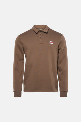 Bruine sweater van ONLY & SONS, met lange mouwen, kraag en subtiel logo op de borst.
