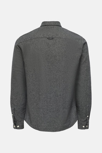Grijs overhemd met lange mouwen van ONLY & SONS®, achterkant in close-up weergegeven.