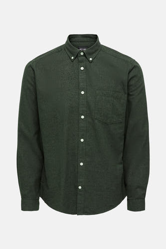 Chemise verte à manches longues d'ONLY & SONS, avec col boutonné et poche poitrine.