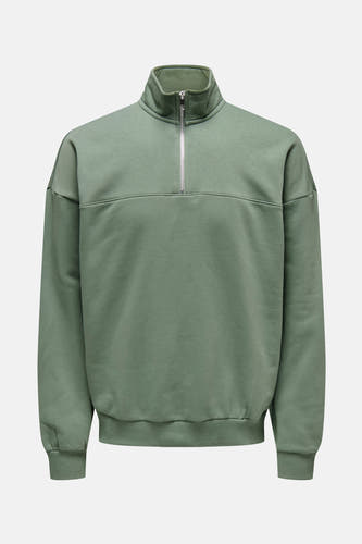 Pull-over vert de ONLY & SONS, avec une fermeture éclair à moitié sur l'avant et des manches longues.