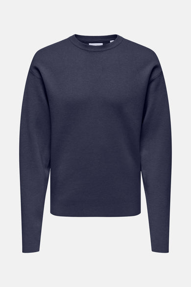 Blauwe trui met ronde hals van ONLY & SONS, effen kleur.