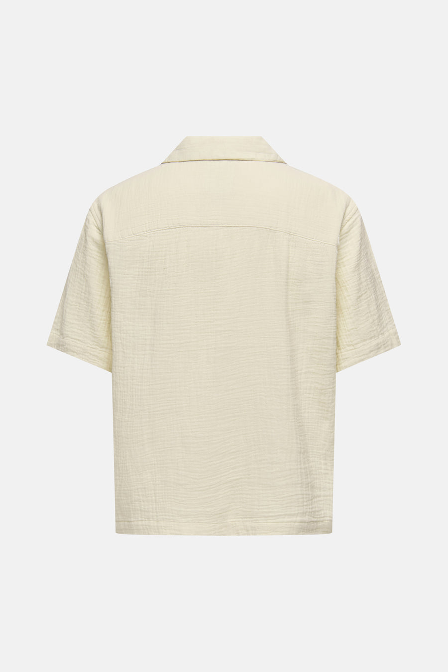 Ecru overhemd met korte mouwen van ONLY & SONS® met gekreukelde textuur, achterkant.