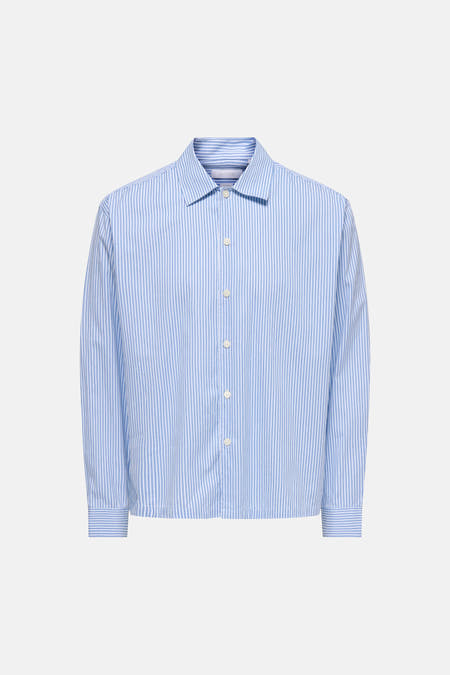 Chemise rayée bleue à manches longues ONLY & SONS®, vue arrière.