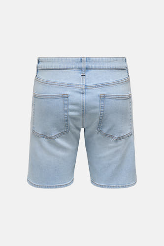 Short en jean en denim bleu clair de ONLY & SONS, avec poches arrière et coutures.