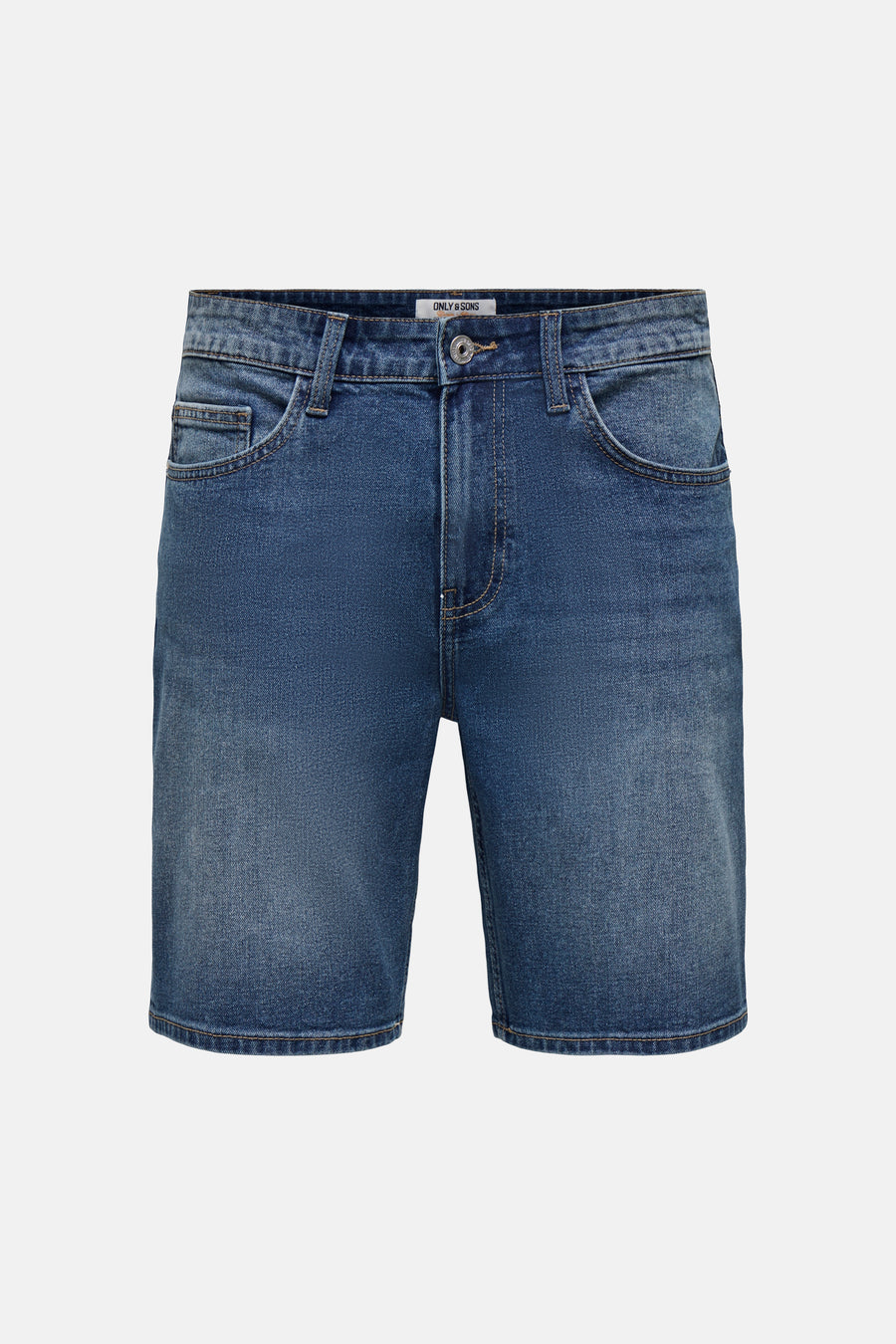 Jeansshort van blauw denim van ONLY & SONS, met klassieke zakken en een knoopsluiting.