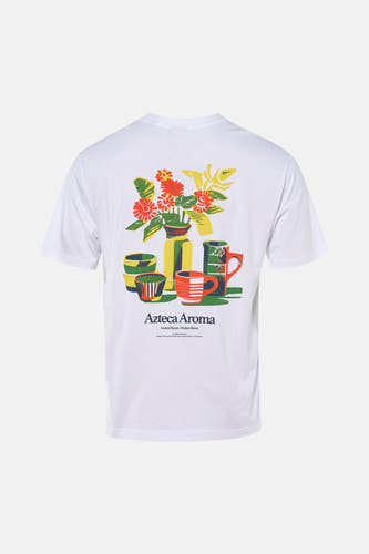 Wit T-shirt met korte mouwen van ONLY & SONS®, met een kleurrijke print van bloemen en kopjes op de rug.
